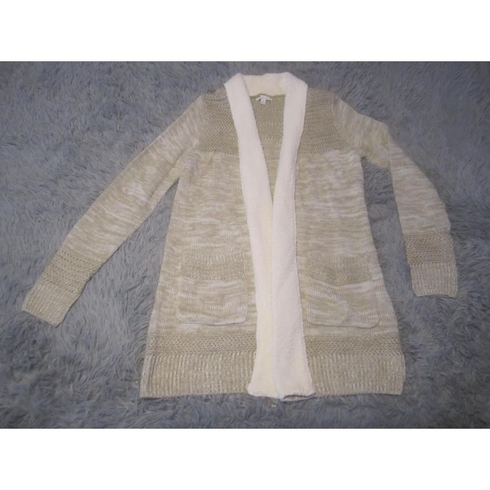 Kissa:me Cardigan Sweater Womens Small Beige Sherpa Collar Open Front Pockets